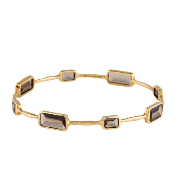 IPPOLITA 18K 750 YELLOW GOLD SMOKY QUARTZ GELATO 8-STONE BANGLE BRACELET - Picture 1 of 10